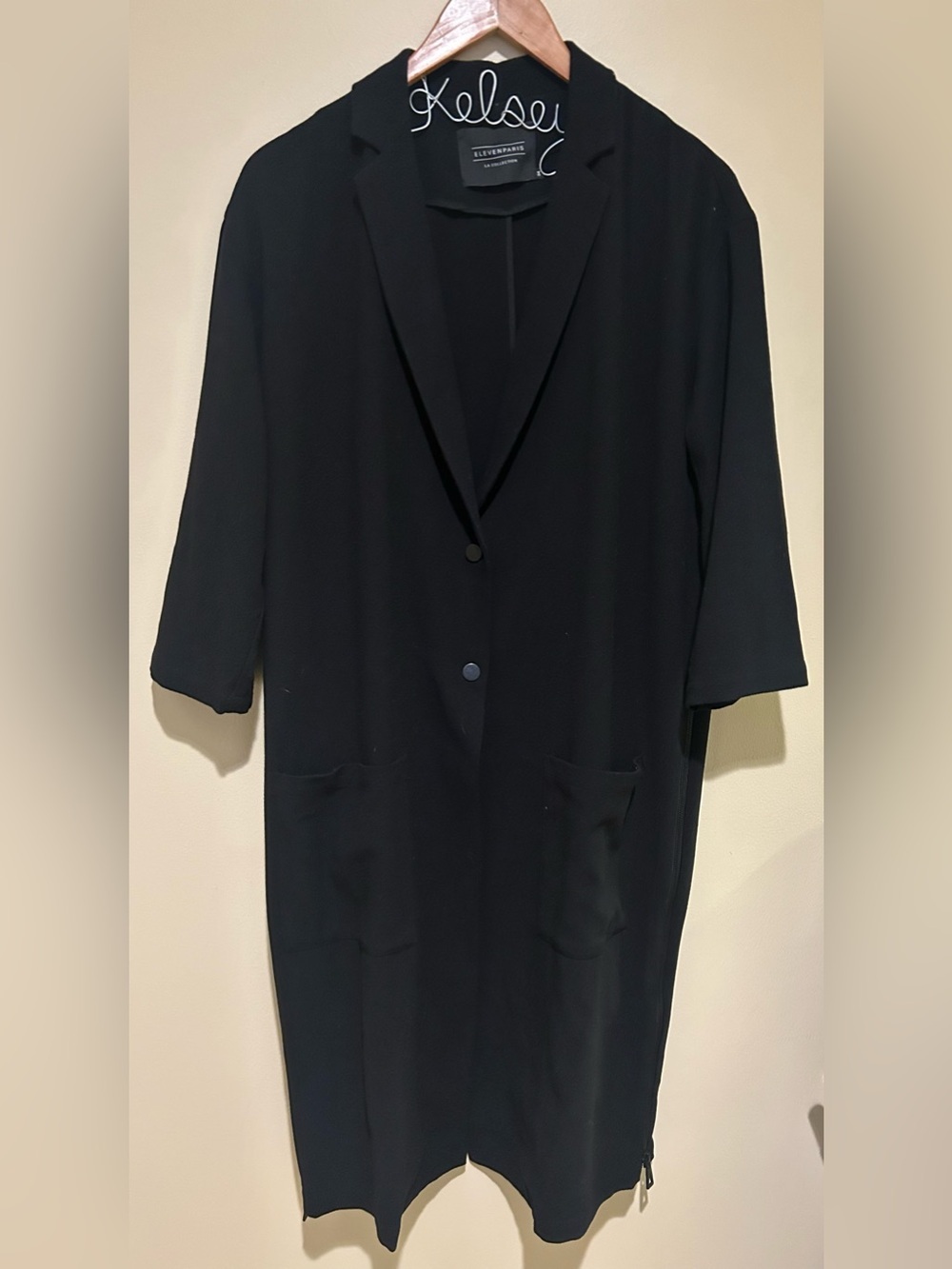 Eleven Paris Black Cropped Sleeve Trench Coat with Side Zippers Size 34